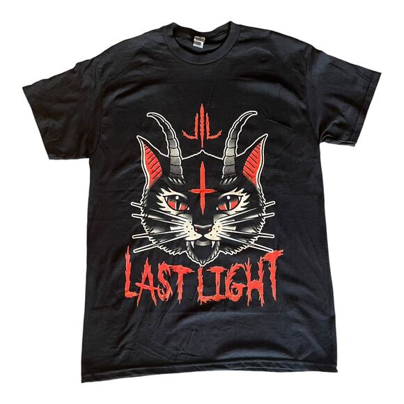 DEMON CAT Graphic T SHIRT Mens MED Womens LG TEE Last Light Gildan Heavy Cotton - Picture 1 of 6